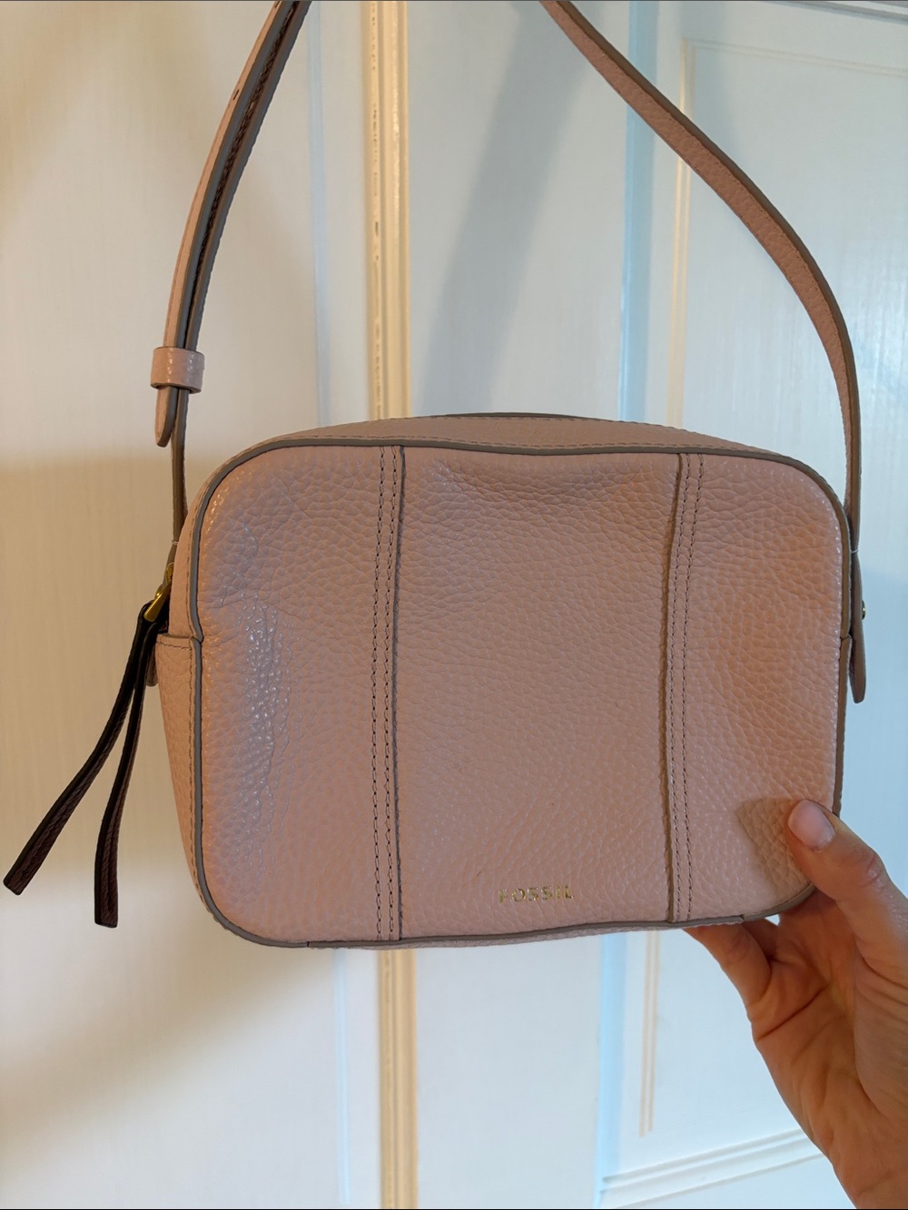 Fossil Blush Pebbled Leather Crossbody Camera Bag